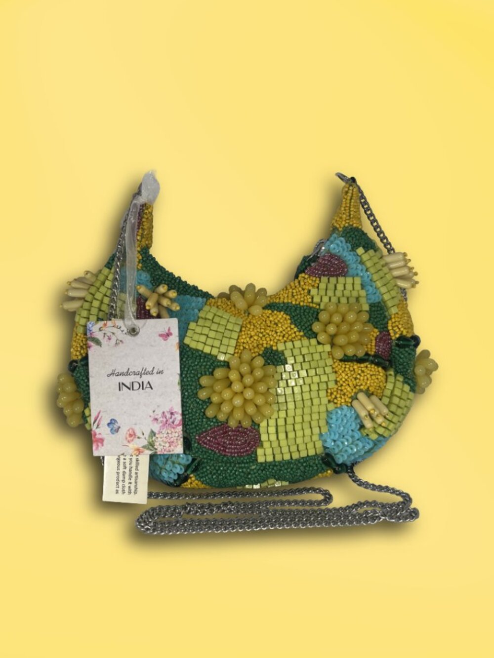 NWT Sol and Mer Beaded Crescent Hobo Bag Green YelloNWT Sol anw Floral 3D Mosaic